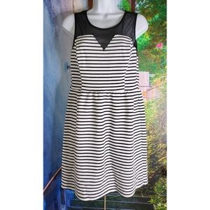 Black and White Skater Dress with Illusion Neck